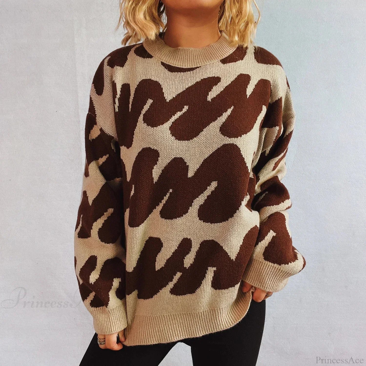 Wave Stripe Print Crew Neck Warm Sweater