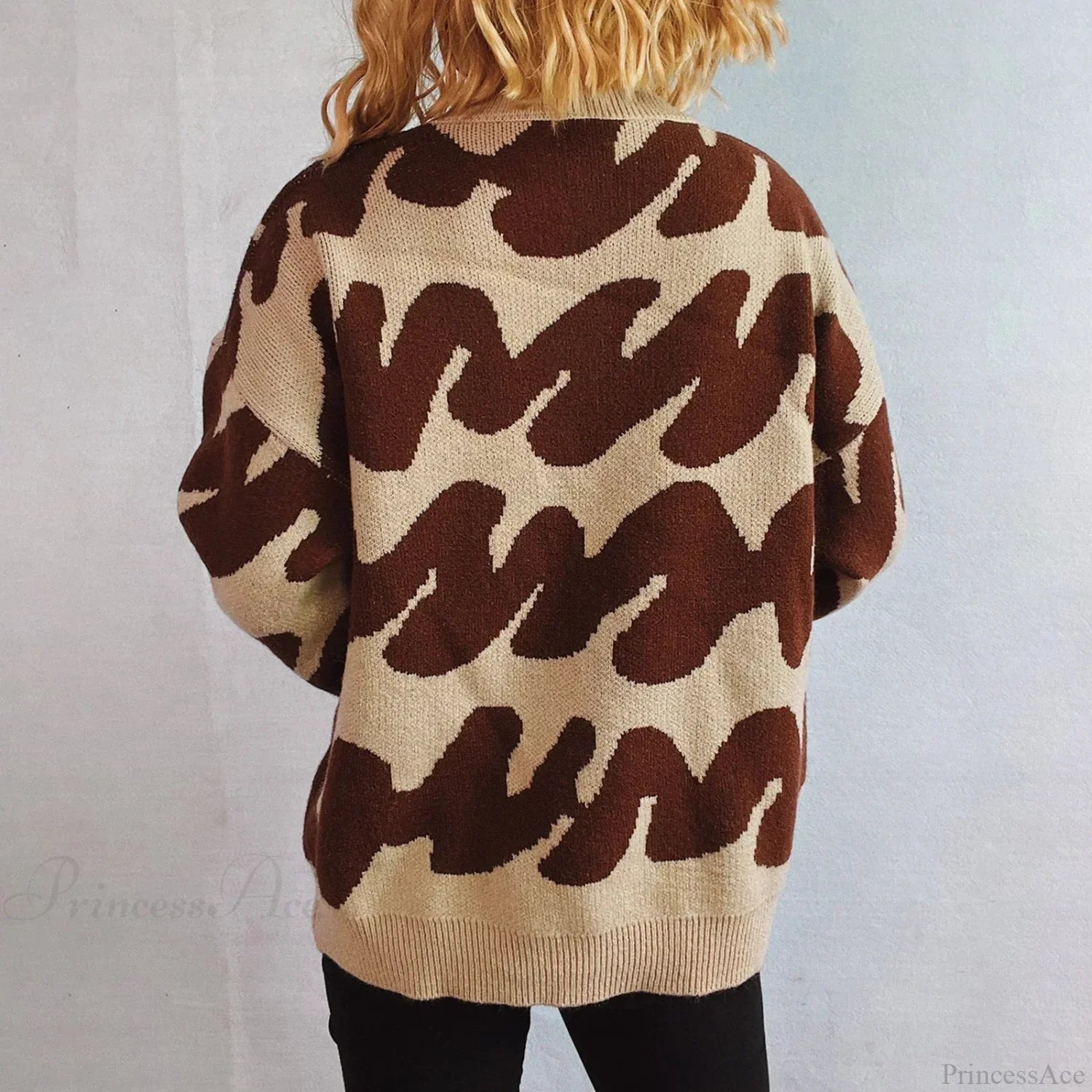 Wave Stripe Print Crew Neck Warm Sweater