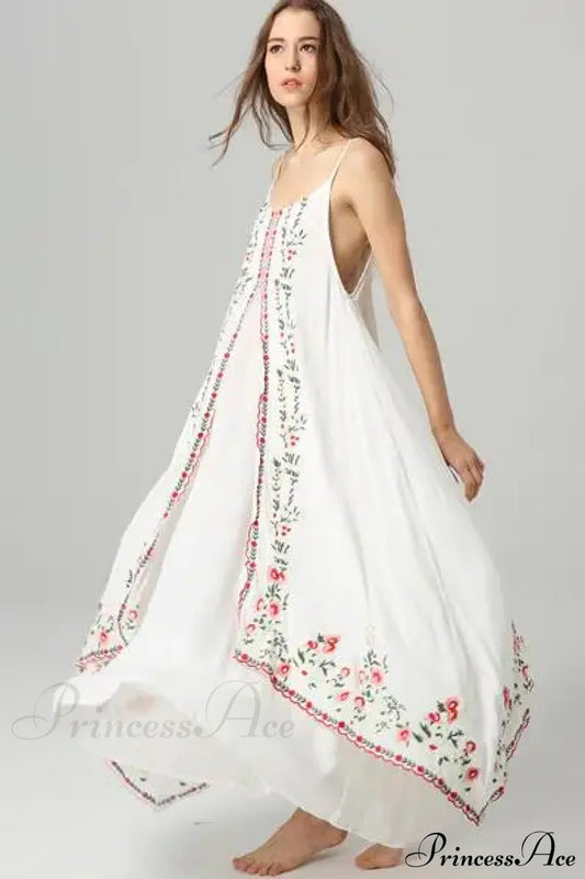 White Floral Embroidered Maxi Dress
