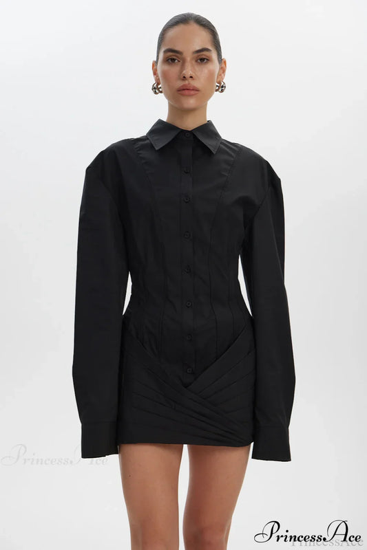 White Long Sleeve Tie Waist Fitted Mini Dress