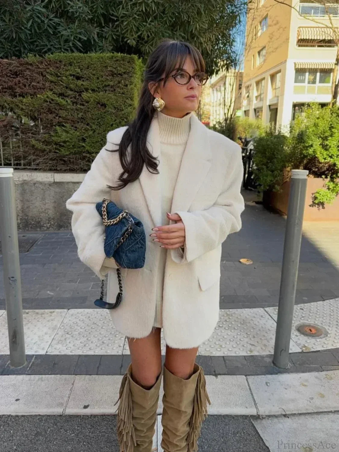 White Single Breasted Woolen Coat