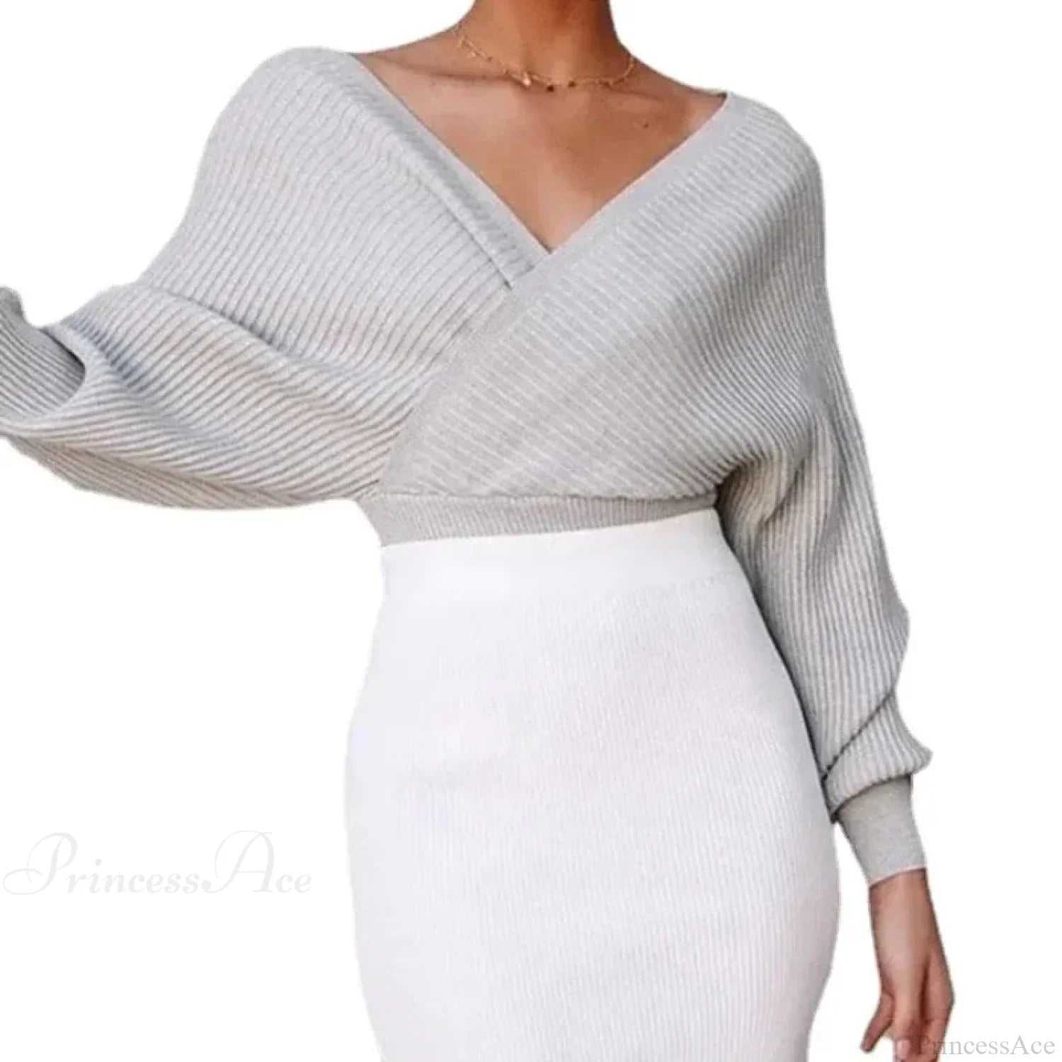 White V-neck Striped Sweater