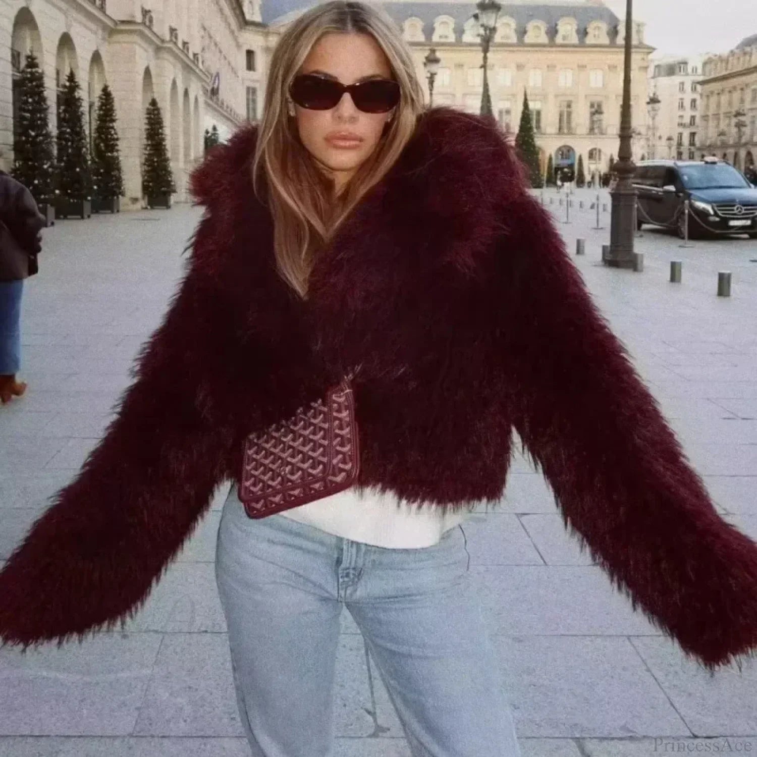 Wine Red Cropped Faux Fur Coat Claret / Xs Coats-241208