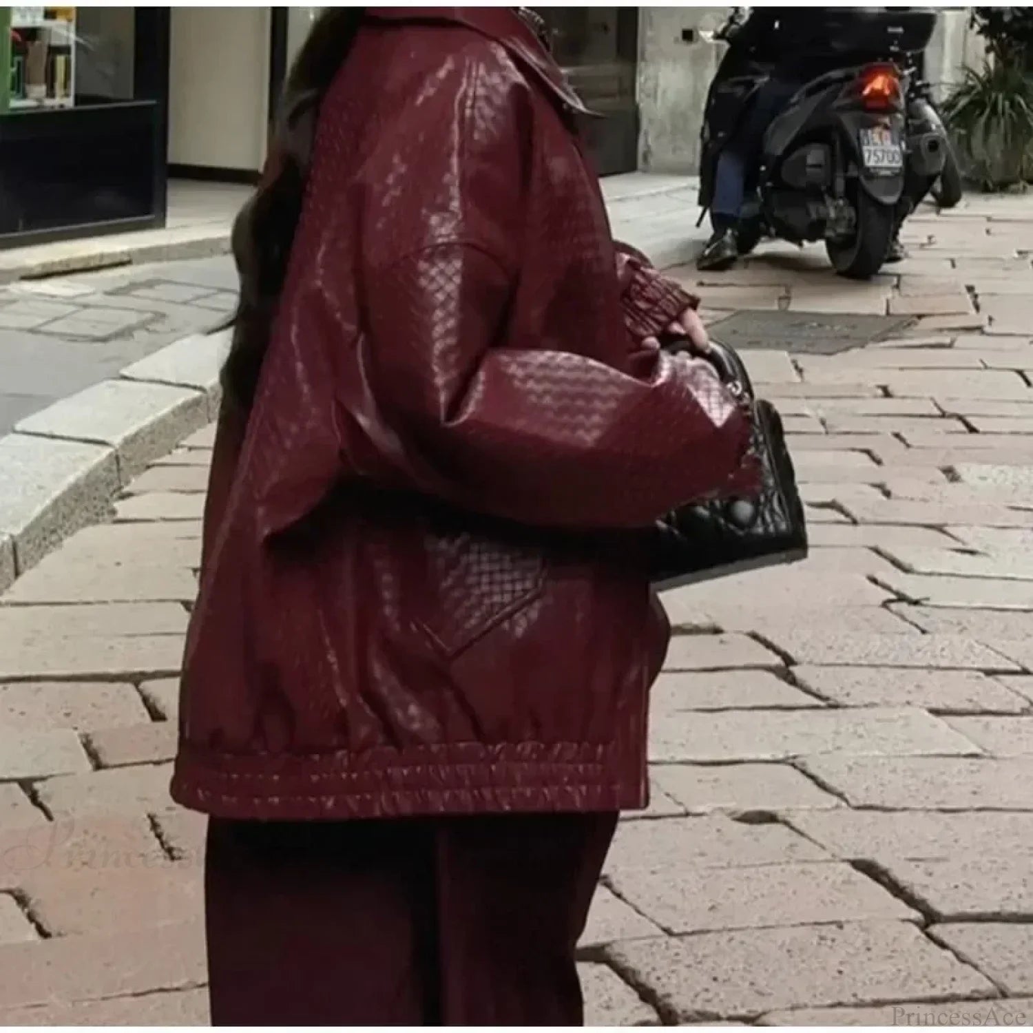 Wine Red Pu Leather Zipper Coat Coats-241208