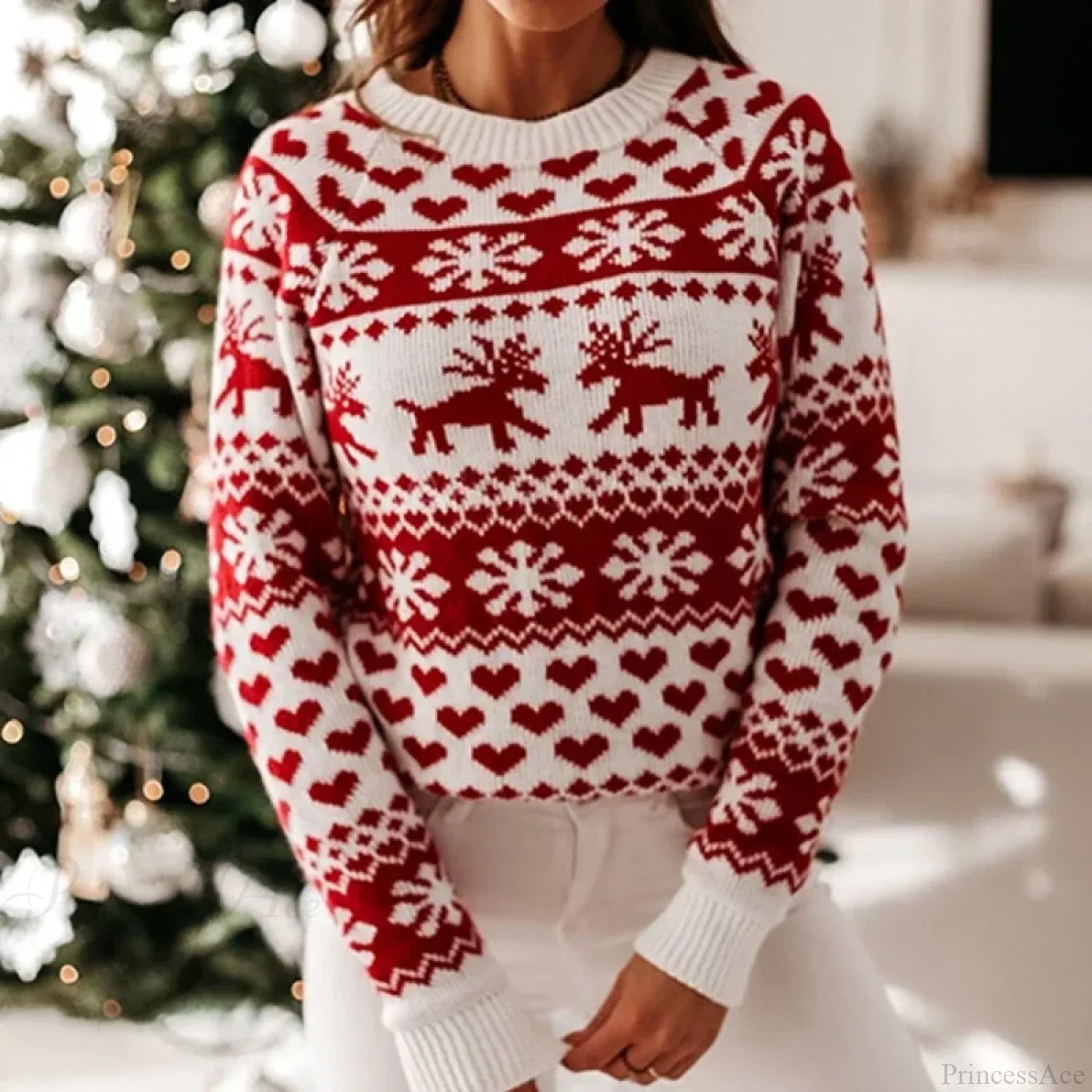 Winter Christmas Knitting Soft Warm Knitwear Full Sleeve Casual Sweater Sweaters-L