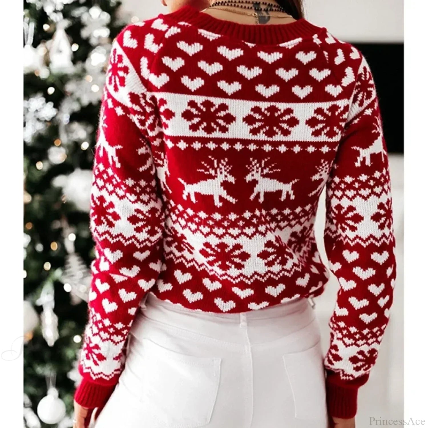 Winter Christmas Knitting Soft Warm Knitwear Full Sleeve Casual Sweater Sweaters-L