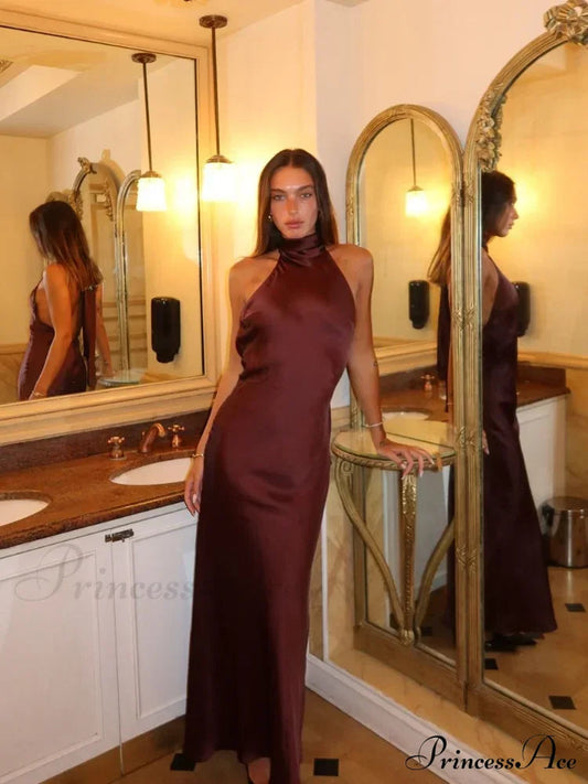 Sexy Chic Satin Backless Halter Lace Up Dress