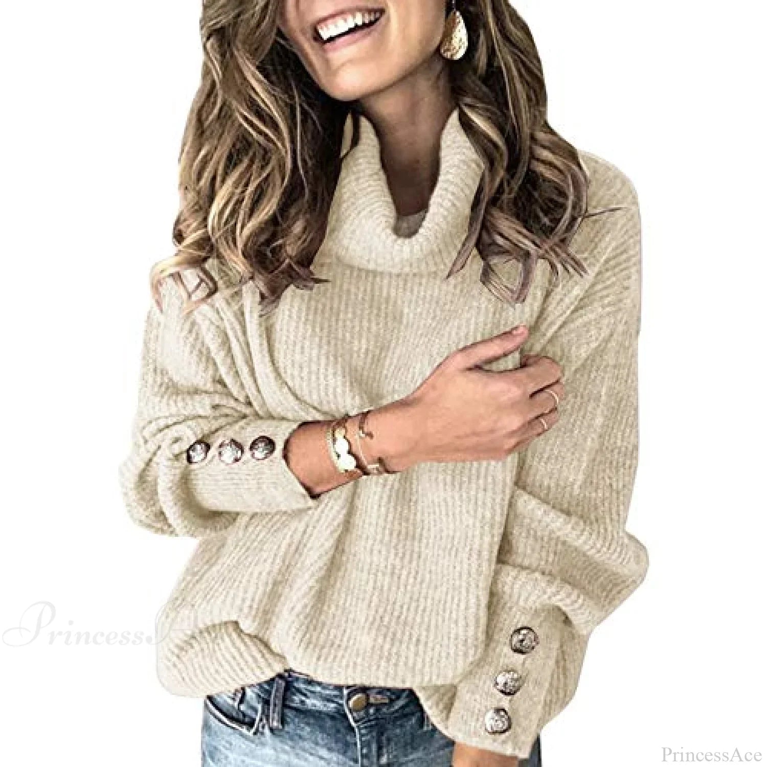 Women’s Oversized Turtleneck Chunky Pullover Sweaters Sweaters-L