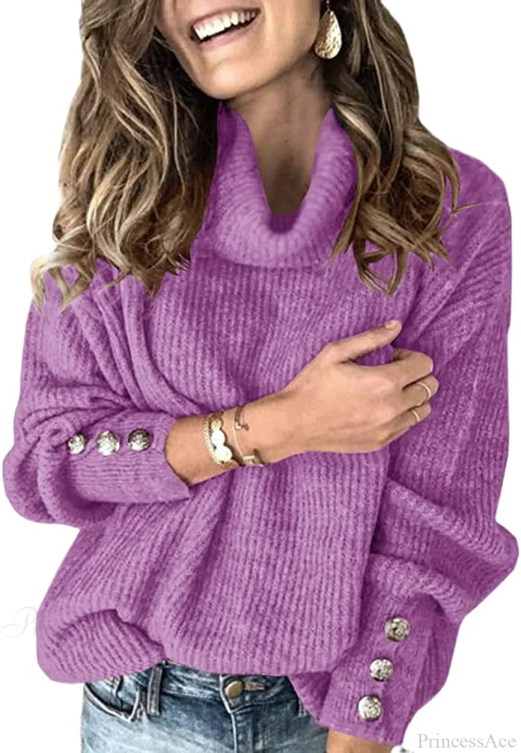 Women’s Oversized Turtleneck Chunky Pullover Sweaters Purple / X-Large Sweaters-L