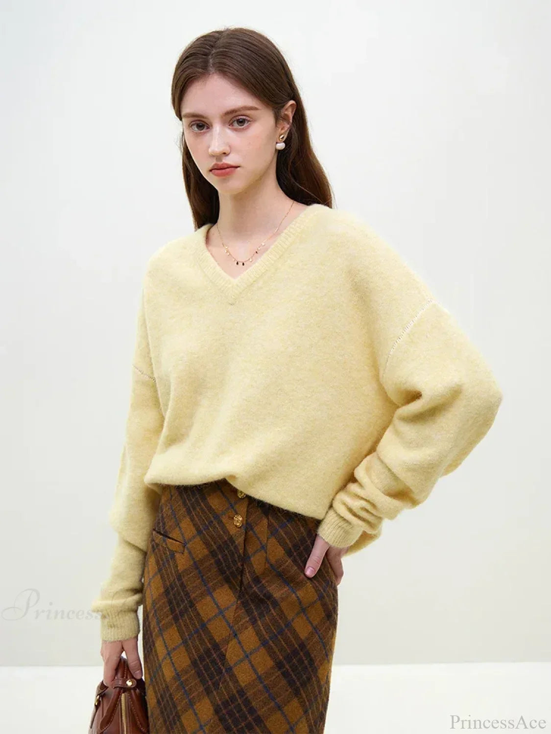 Wool Alpaca V-Neck Drop Sleeve Sweater Yellow / S