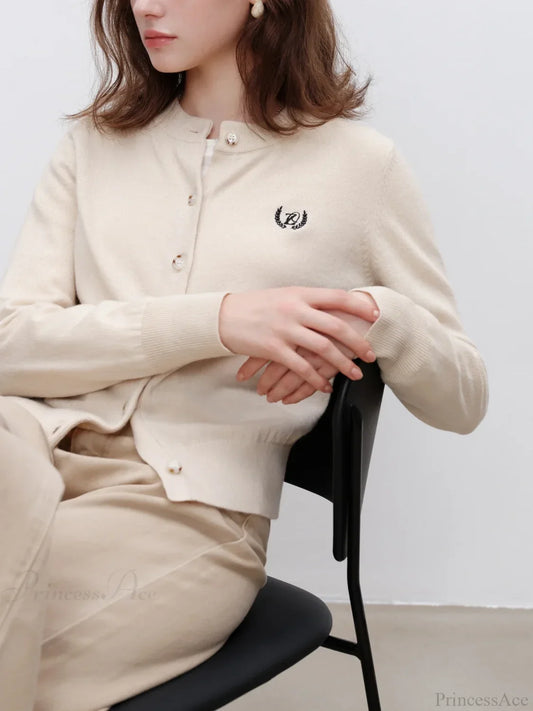 Wool Blend Round Neck Front Shoulder Short Red Cardigan Christmas Sweater Beige / Xs Sweaters-L