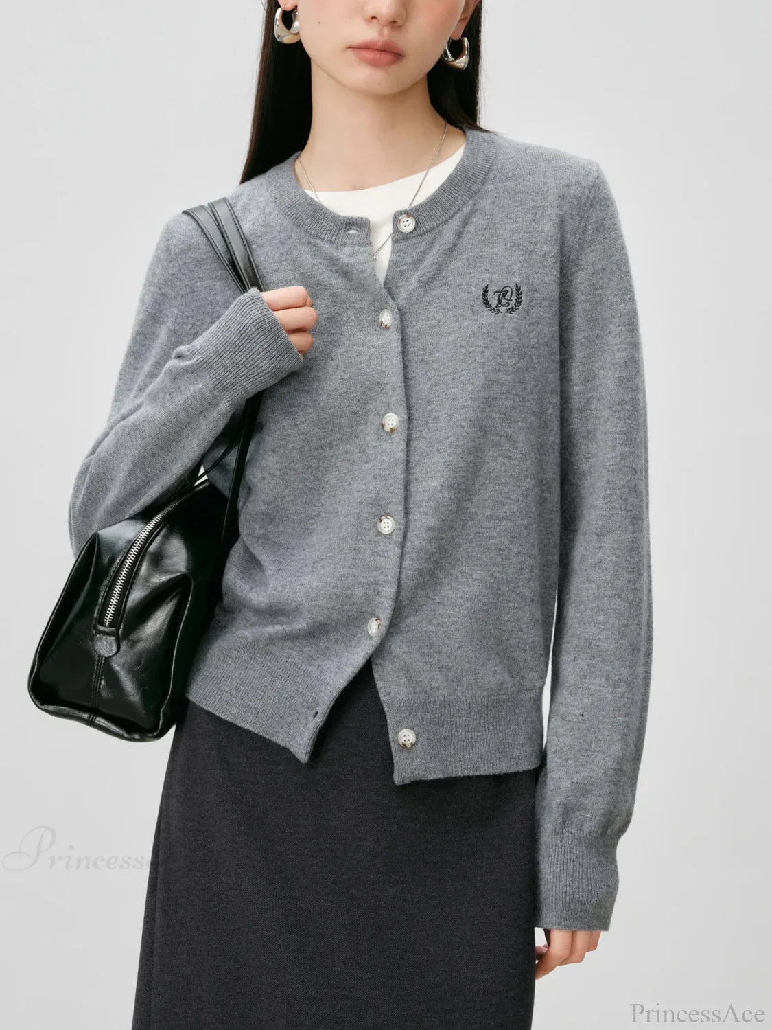 Wool Blend Round Neck Front Shoulder Short Red Cardigan Christmas Sweater Gray / Xs Sweaters-L