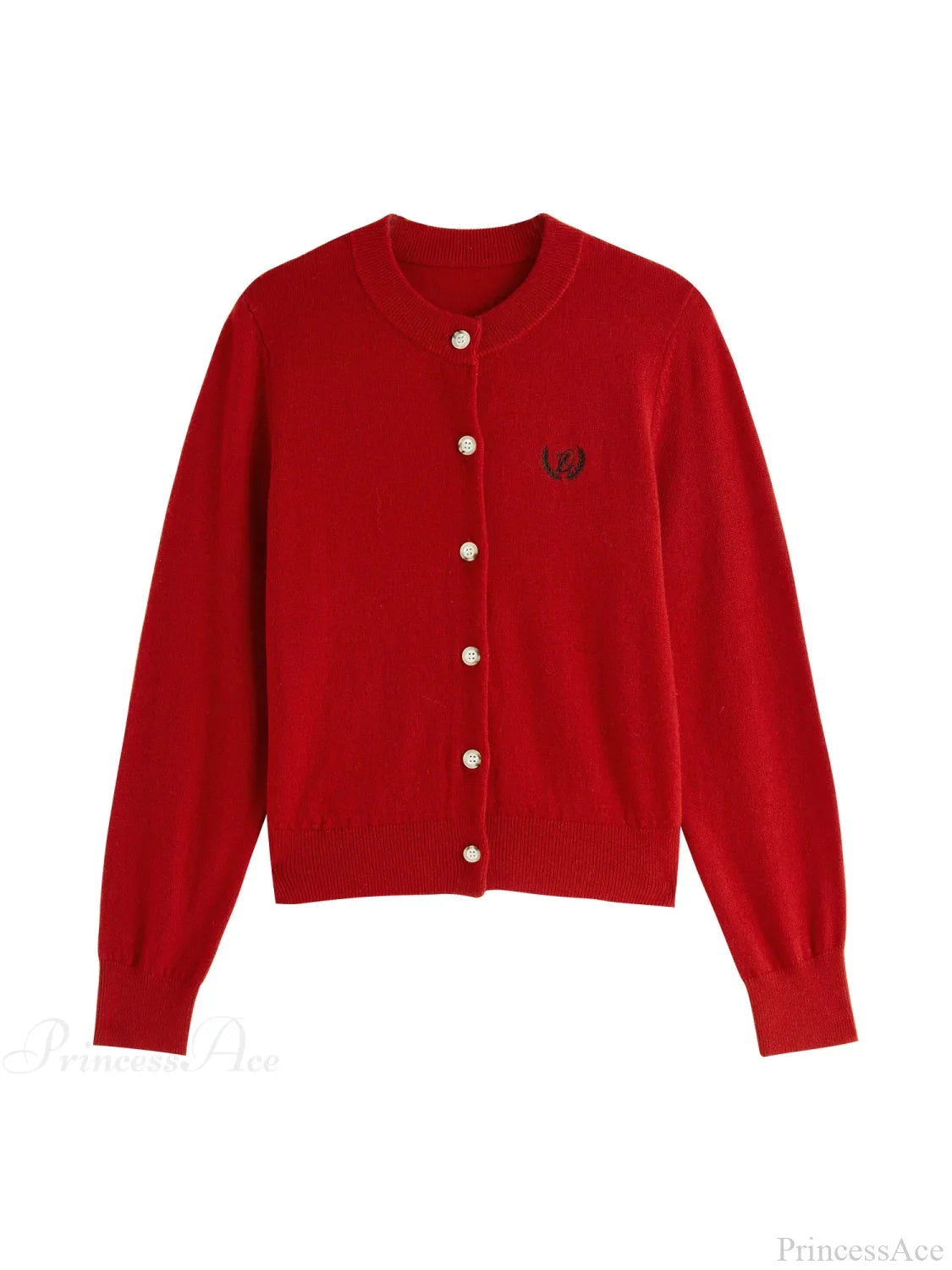 Wool Blend Round Neck Front Shoulder Short Red Cardigan Christmas Sweater Sweaters-L