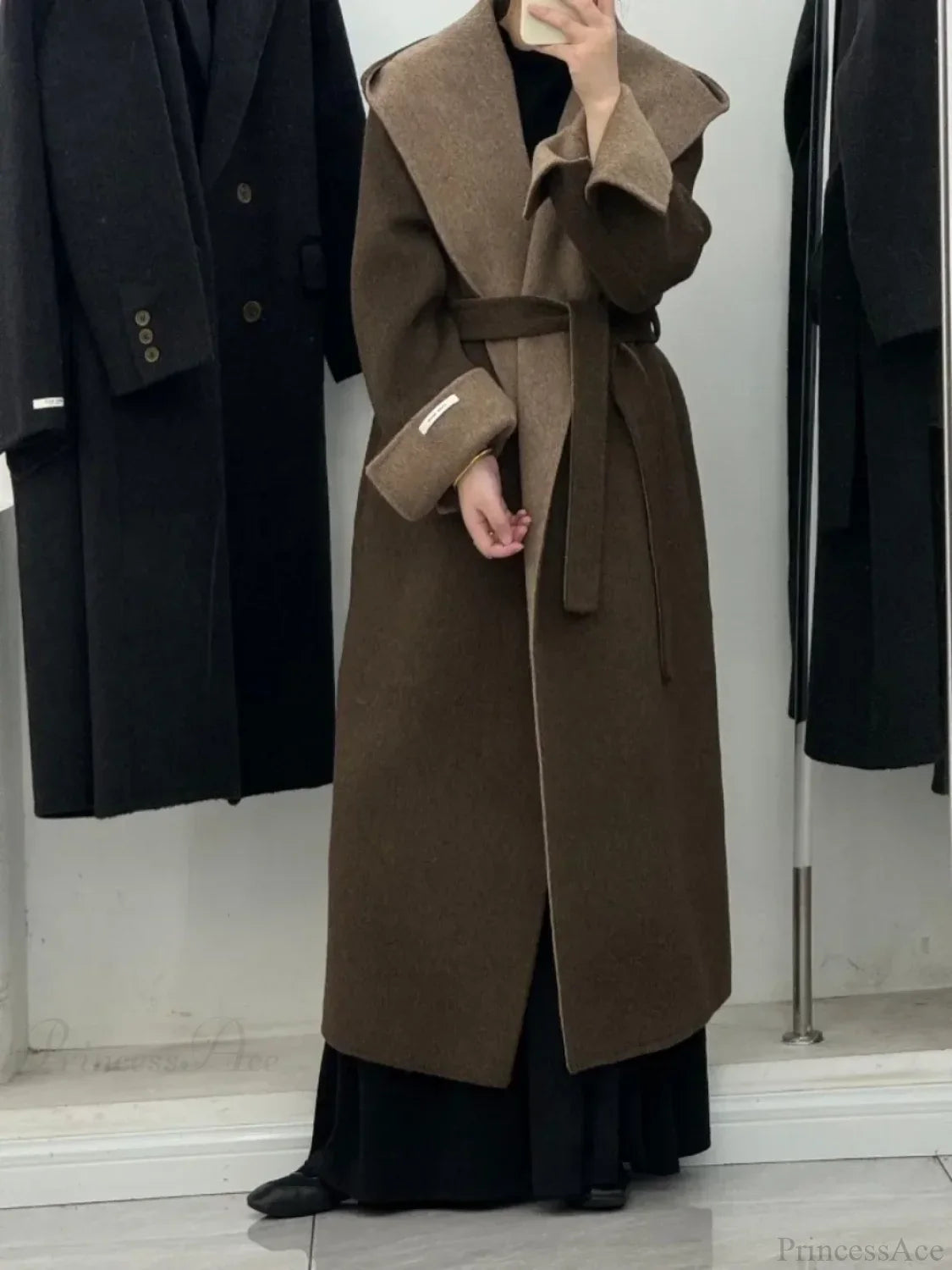 Wool Hooded Office Lady Cashmere Overcoat
