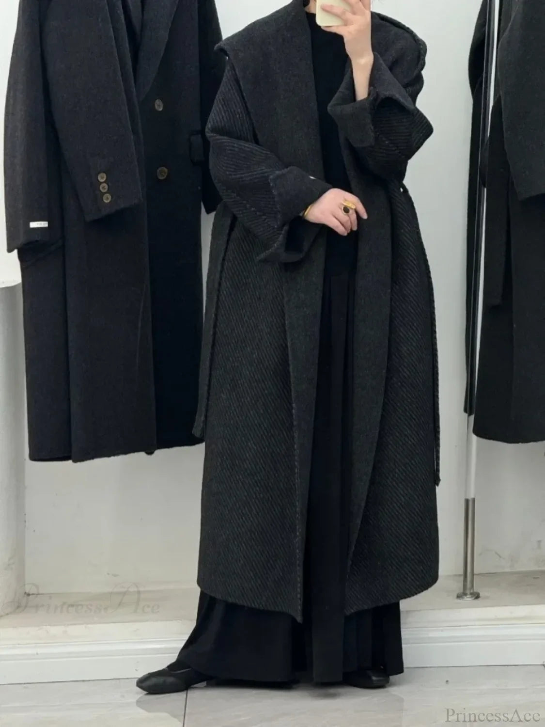 Wool Hooded Office Lady Cashmere Overcoat