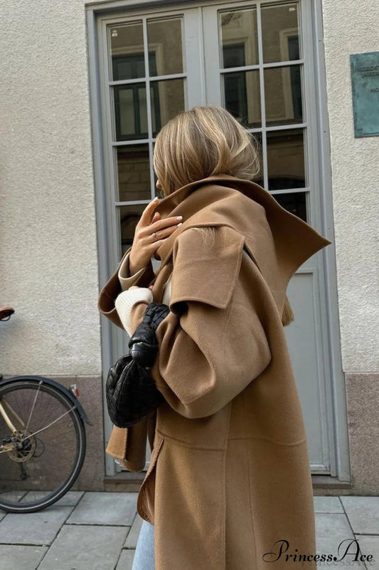 Woolen Tweed Mid Length Work Overcoat