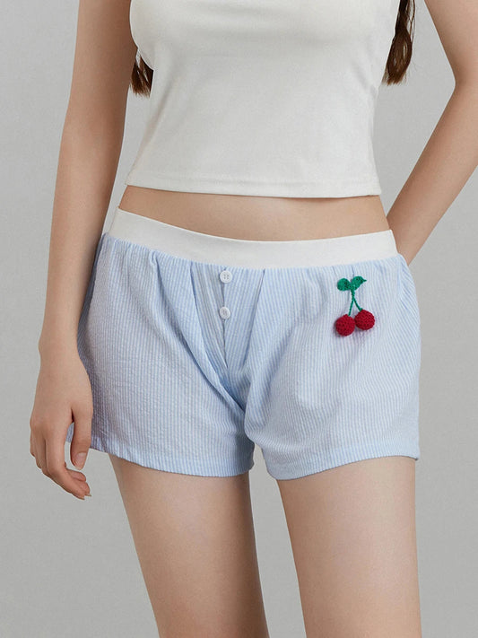 Cherry Striped Elastic Waist Short