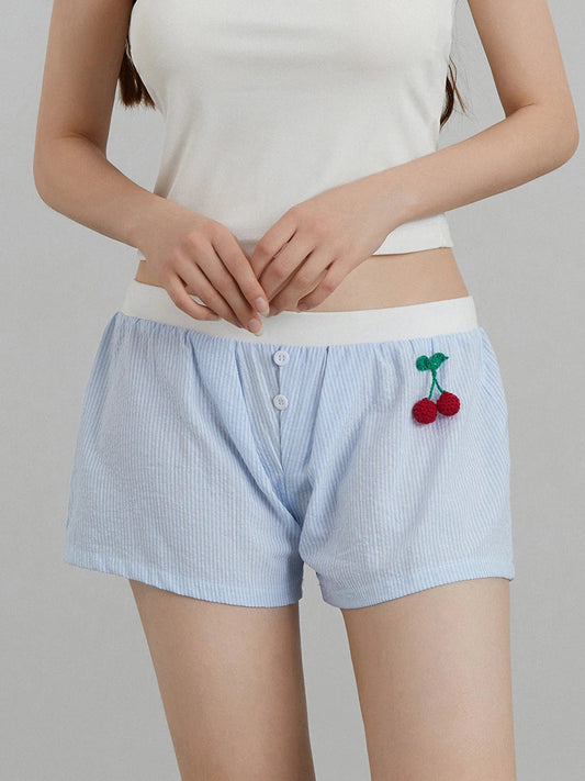Cherry Striped Elastic Waist Short