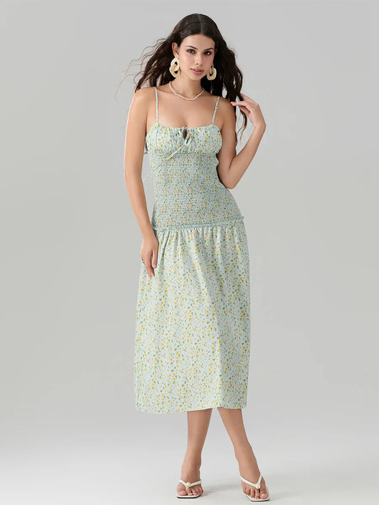 Floral Strawberry Camis Backless Tied Front Floral Dress