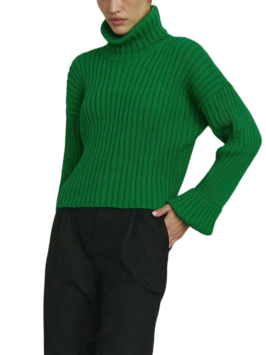 High Neck Ribbed Cropped Sweater
