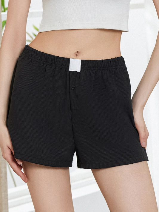 Solid Plaid Elastic Waist Short