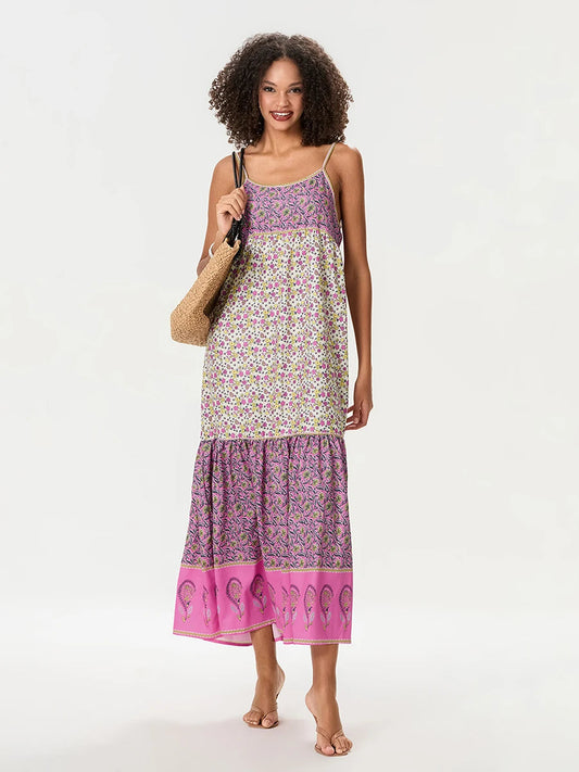 Bohemian Floral Spaghetti Strap Ruched Floral Dress