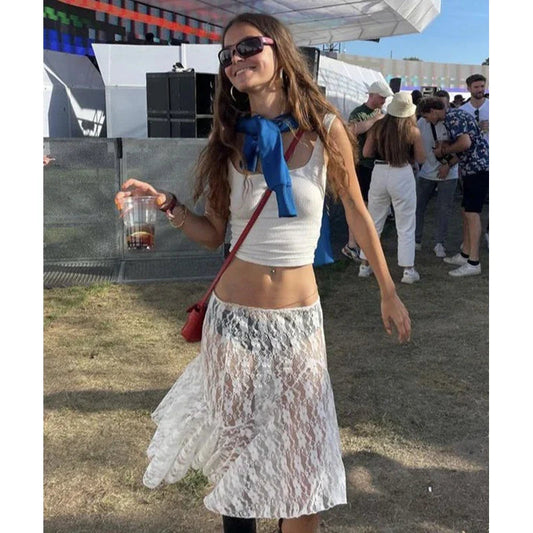 Vintage Floral See Through Holiday Beach Chic Skirt